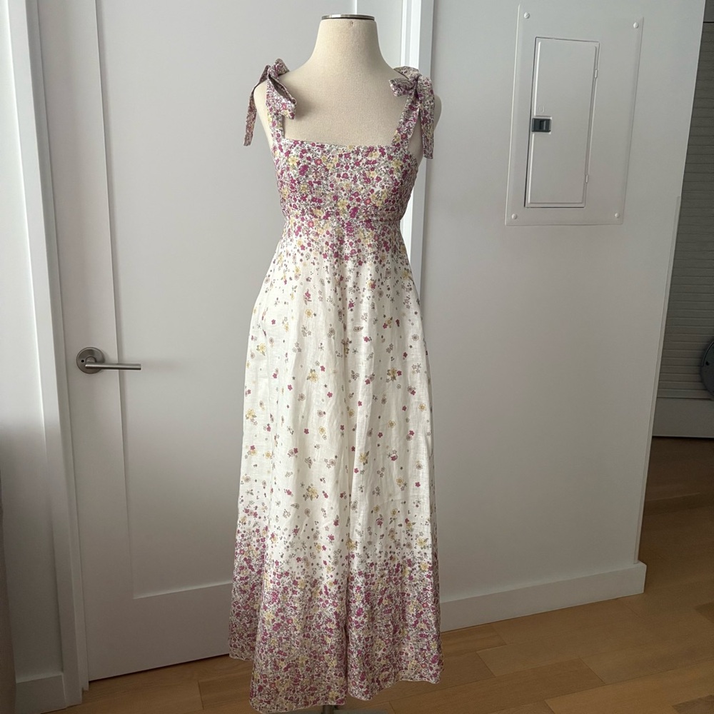 Zimmermann Carnaby Shoulder Tie Floral Dress Linen size 0